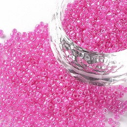 Honeyhandy 12/0 Glass Seed Beads, Inside Colours, Round Hole, Round, Transparent Colours Rainbow, Camellia, 12/0, 2~2.5x1.5~2mm, Hole: 0.8mm, about 3333pcs/50g