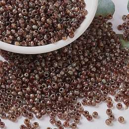 Honeyhandy MIYUKI Round Rocailles Beads, Japanese Seed Beads, (RR4505) Transparent Light Smoky Topaz Picasso, 8/0, 3mm, Hole: 1mm, about 422~455pcs/10g