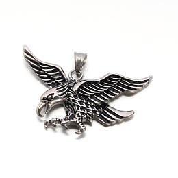 Honeyhandy Eagle/Hawk Charm Retro 304 Stainless Steel Big Pendants, Antique Silver, 32.5x59.5x5mm, Hole: 5.5x8.5mm