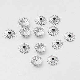 Honeyhandy Multi-Petal 316 Surgical Stainless Steel Flower Bead Caps, Stainless Steel Color, 6x1mm, Hole: 1mm