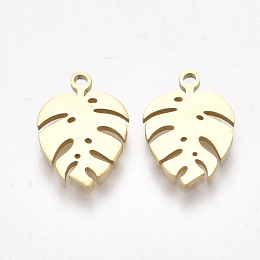 Honeyhandy Ion Plating(IP) 304 Stainless Steel Charms, Tropical Leaf Charms, Monstera Leaf, Golden, 13x9x1mm, Hole: 1mm