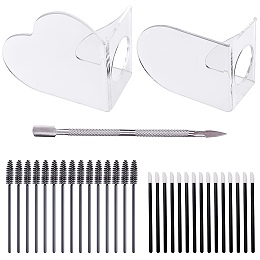 Olycraft Transparent Acrylic Palettes, with  Disposable Plastic Lip Brushes and Disposable Nylon Eyelash Mascara Brushes, Stainless Steel Double Sided Finger Dead Skin Push, Mixed Color, 103pcs/set