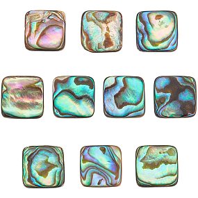 CHGCRAFT 10Pcs Colorful Square Natural Abalone Shells Paua Shell Cabochon Natural Shell cabochons for Jewelry Making