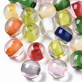 ARRICRAFT Resin European Beads, Transparent Inside Colours, Large Hole Beads, Round, Mixed Color, 20x19mm, Hole: 6mm
