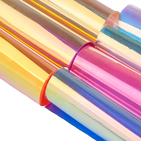 Gorgecraft Clear Glitter PVC Vinyl Fabrics, Iridescent Magic Mirror Effect, Mixed Color, 30x20cm, 7 Colors, 1sheet/color, 7sheets/set