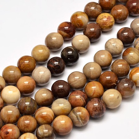Arricraft Natural Petrified Wood Round Bead Strands, 10mm, Hole: 1mm, about 37pcs/strand, 15 inches