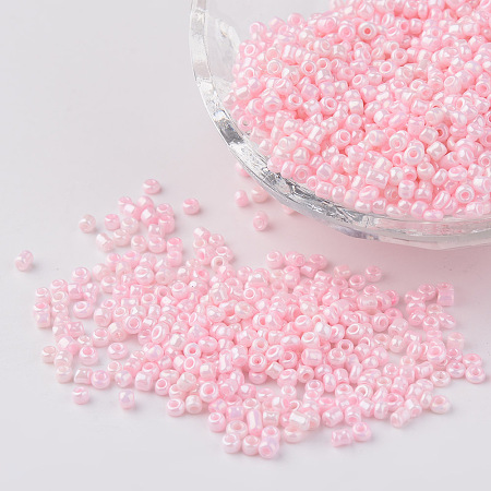 Honeyhandy 12/0 Opaque Colours Round Glass Seed Beads, Pink, 2mm, Hole:1mm, about 3303pcs/50g