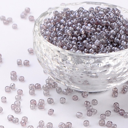 ORNALAND 8/0 Glass Seed Beads, Transparent Colours Lustered, Round, Rosy Brown, 3mm, Hole: 1mm; about 3600pcs/bag