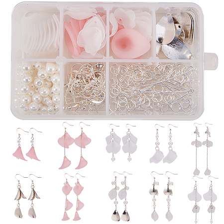 SUNNYCLUE DIY Earring Making, with Frosted Acrylic Bead Caps, Brass Pendants, Acrylic Pendants, Brass Ball Head pins and Iron Jump Rings, Silver, 11x7x3cm