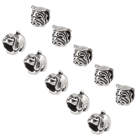 UNICRAFTALE Stainless Steel Puppy Beads, Dog Head, Antique Silver, 10.5~12x13x10mm, Hole: 2~6mm; 8pcs/box