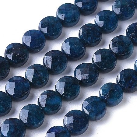ARRICRAFT Natural Apatite Beads Strands, Faceted, Flat Round, 8x4mm, Hole: 0.8mm, about 50pcs/strand, 15.4 inch(39cm)