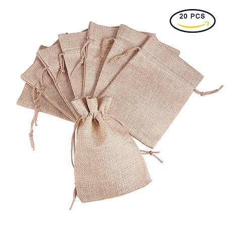 PandaHall Elite Size 13.5x9.5cm Tan Burlap Small Drawstring Gift Bags Carrying Storage Pouch Wrap for Gift Party Wedding, about 20pcs/bag