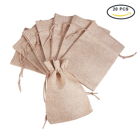 PandaHall Elite Size 18x13cm Tan Burlap Small Drawstring Gift Bags Carrying Storage Pouch Wrap for Gift Party Wedding, about 20pcs/bag