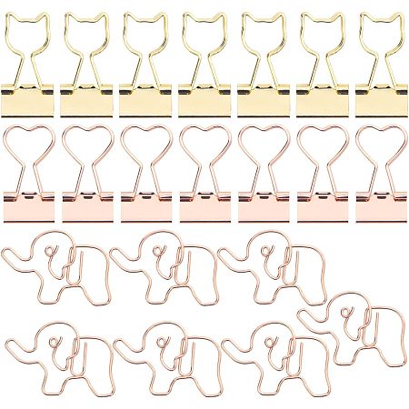 GORGECRAFT 14Pcs Cat Heart Iron Binder Clips 7Pcs Elephant Paper Clip Clamps with Long Tail Hollow Out Design Small Metal Bookmark Paperclip Golden Rose Gold Office Supplies for Paperwork School Home