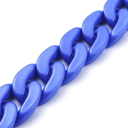 Honeyhandy Handmade Opaque Acrylic Curb Chains, Twisted Chain, Oval, for Jewelry Making, Blue, Link: 30x21x6mm, 39.37 inch(1m)/strand