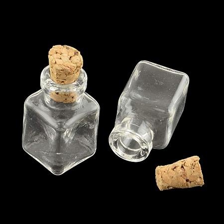 NBEADS 100 Pcs Clear Cuboid Glass Bottle, Mini Wishing Bottles with Cork Stoppers, Vial Bead Containers for Arts & Crafts, Jewelry, Stranded Island Message, Wedding Wish, Party Favors