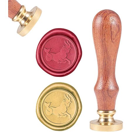 CRASPIRE Wax Seal Stamp, Sealing Wax Stamps Capricornus Retro Wood Stamp Wax Seal 25mm Removable Brass Seal Wood Handle for Envelopes Invitations Wedding Embellishment Bottle Decoration Gift Packing