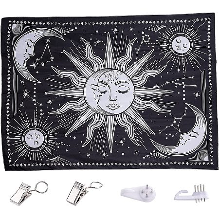 CREATCABIN Sun and Moon Tapestry Constellation Astrology Wall Hanging Polyester Decorative Background Kits for Home Bedroom Plastic Non-Trace Picture Hook 78 x 59inch Black