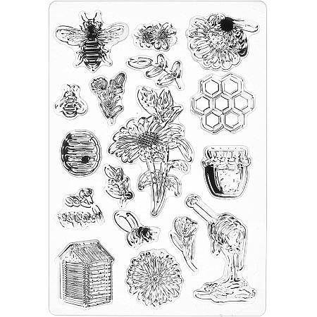 GLOBLELAND Bee Happy Clear Stamps Transparent TPR Stamp with Acrylic Block for Card Making Decoration and DIY Scrapbooking