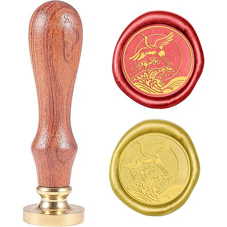 Pandahall Elite Wax Seal Stamp Kit, 25mm Crane Waves Retro Brass Head Sealing Stamps with Wooden Handle, Removable Sealing Stamp Kit for Wedding Envelopes Letter Card Invitations