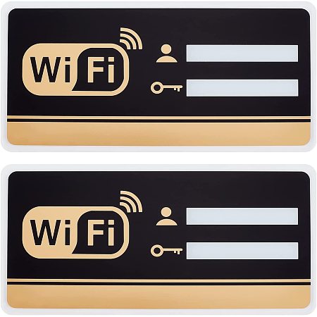 AHANDMAKER 2 Pcs Rectangle WiFi Password Sign, Acrylic WiFi Coverage Sign Wireless Network Coverage Sign with Adhesive for Meeting Room, Office, Coffee Shop, Library(10x20x0.3cm)