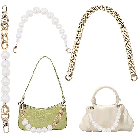 ARRICRAFT 3 Styles Purse Replacement Chains Strap, Imitation Pearl Bead Purse Short Handle Bag Chain Extender Acrylic Clutches Handle Replacement Bag Decoration Accessories