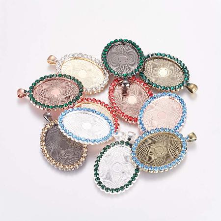 ArriCraft About 5pcs Closeout Sale, Alloy Rhinestone Pendant Cabochon Settings, Big Pendants, Multi-Color, Oval, Mixed Color, Tray: 25x35mm, 53x34x3mm, Hole: 4x7mm