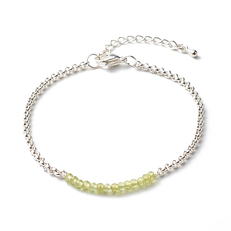 Honeyhandy Natural Peridot Beaded Bracelets, with 304 Stainless Steel Rolo Chain, 7.48 inch(190mm)