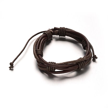 Honeyhandy Adjustable Leather Cord Braided Multi-Strand Bracelets, with Waxed Cord, Coconut Brown, 54mm, 15x19mm