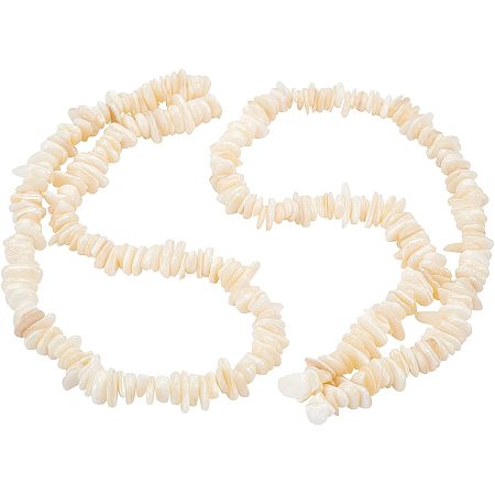 BENECREAT 2 Strands Irregular Chips Shell Natural Beads White Shell Beads Strands Loose Beads Drilled for Jewelry DIY Craft Making, 56pcs/strand