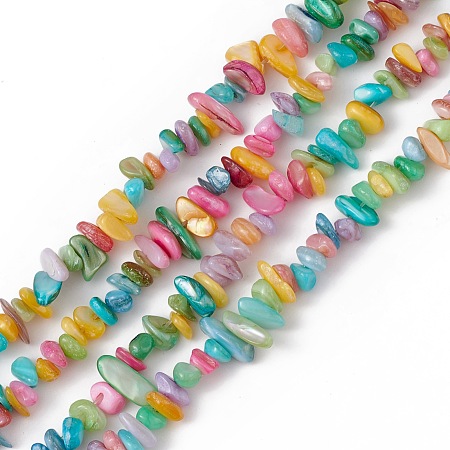 Honeyhandy Dyed Natural Freshwater Shell Beads Strands, Chip, Colorful, 5~9x3~6x1~4mm, Hole: 0.9mm, about 273~292pcs/strand, 11.42~11.61 inch(29~29.5cm)
