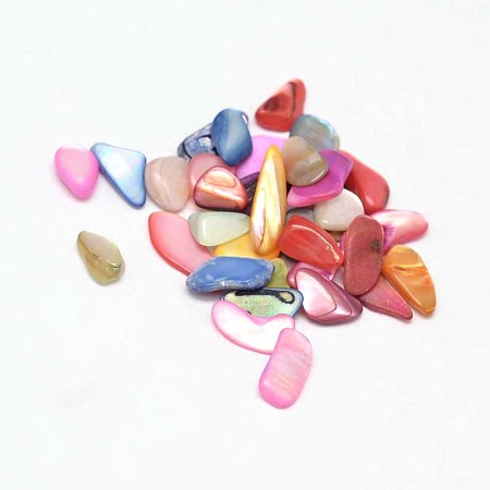 Dyed Natural  Freshwater Shell Chip Beads, Shell Shards, No Hole, Mixed Color, 3~9x1~4mm