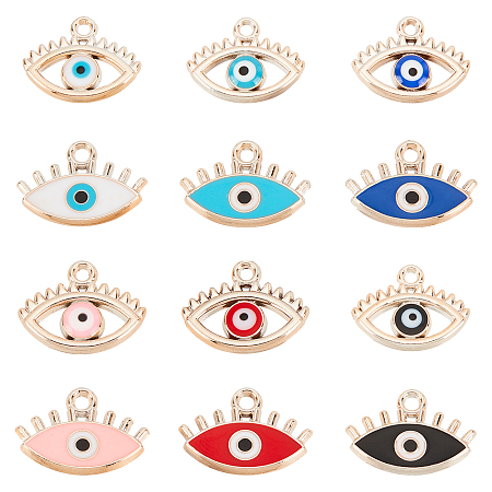DICOSMETIC 72Pcs 2 Styles 6 Colors Hollow Evil Eye Enamel Pendant Colorful Turkish Eye Charm Amulet Flat Round Pendant CCB Plastic Good Luck Charm for Necklace Jewelry Craft Making, Hole: 1.8/2.2mm