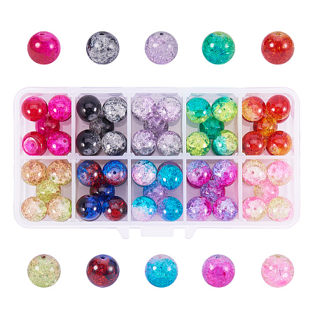 PandaHall Elite 12mm About 90 pcs 10 Color Handcrafted Crackle Lampwork Glass Round Beads Assortment Lot for Jewelry Making