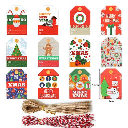 ARRICRAFT Christmas Theme Paper Tags, with Cotton Rope & Hemp Rope, Gift Tags Hang Labels, for Christmas Decorate, Mixed Color, Pape Sizer: 20x18.5cm