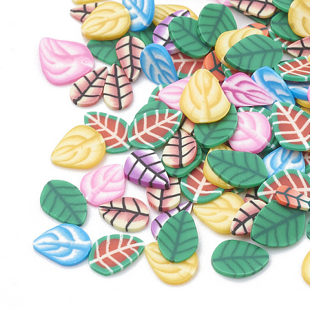 Honeyhandy Handmade Polymer Clay Cabochons, Nail Art Decorations, Leaf, Mixed Color, 5~6x3~5x0.3~1mm