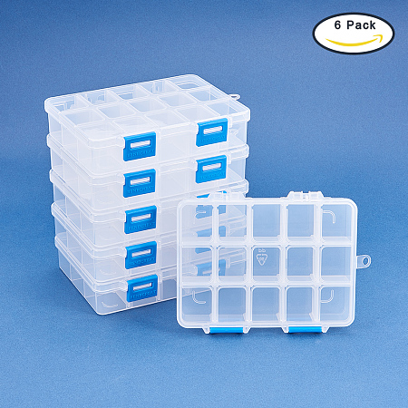 BENECREAT 6 Pack 15 Grids Jewelry Dividers Box Organizer Adjustable Clear Plastic Bead Case Storage Container 14x10x3cm, Compartment: 3x2.5cm