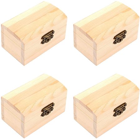 GORGECRAFT 4PCS Unfinished Wooden Box with Arched Hinged Lid and Front Clasp Natural Wood Box for Crafts DIY Jewelry Box and Home Storage(3.5x2.44x2 inch)