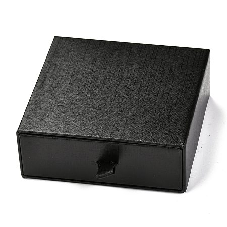 Honeyhandy Square Paper Drawer Box, with Black Sponge & Polyester Rope, for Bracelet and Rings, Black, 9.3x9.4x3.4cm