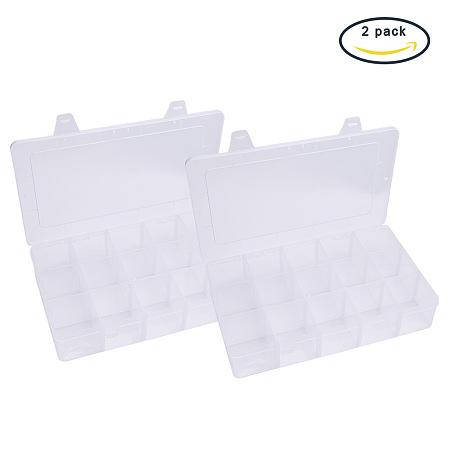 PandaHall Elite 2 Pack 15 Grids Jewelry Dividers Box Organizer Adjustable Clear Plastic Bead Case Storage Container for Beads Small Items Craft Findings Storage 16.5x27.5x5.5cm