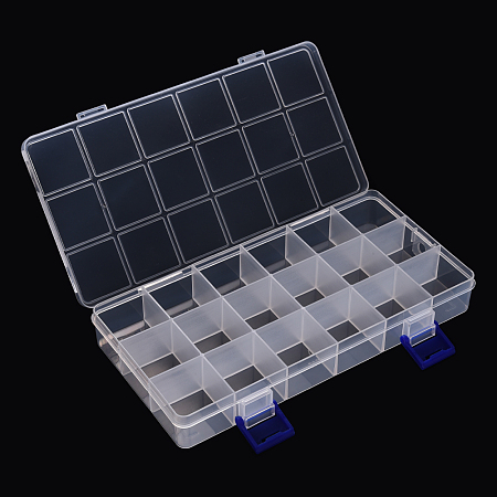 Honeyhandy Plastic Bead Storage Container, 18 Compartment Organizer Boxes, Rectangle, Clear, 21.5x11x3cm