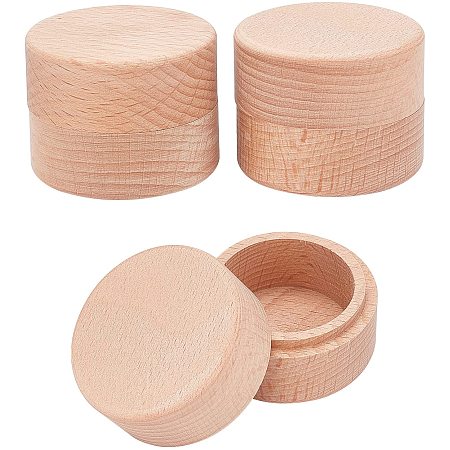 FINGERINSPIRE 3pcs 2x1.6 Inch Mini Round Wooden Box Small Storage Wooden Box Wedding Ring Jewelry Boxes DIY Storage Trinket Bearer Container Case