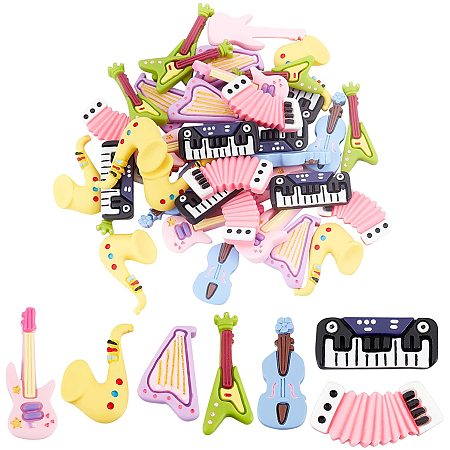 SUPERFINDINGS 42Pcs 7 Styles Music Elements Resin Cabochons Musical Instrument Cabochons Music Flatback Bead Button for DIY Scrapbooking Embellishment Phonecover Hair Clip Jewelry Craft Accessory
