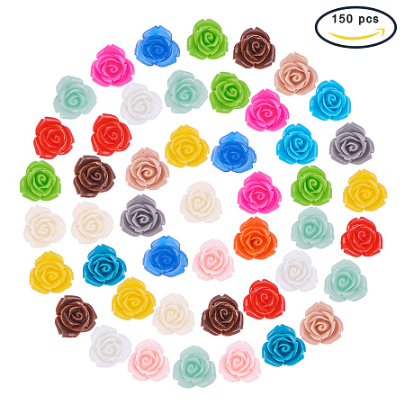 PandaHall Elite 150 Pieces 15 Color Resin Flower Embellishments Jewelry Making Findings Craft DIY Hairpin Headwear/Phone/Scrapbooking