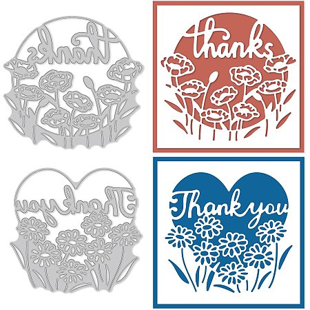 GLOBLELAND Thank You Frame Cut Die Grateful Words Carbon Steel Die Cuts Flower Embossing for Scrapbooking Greeting Card DIY Craft