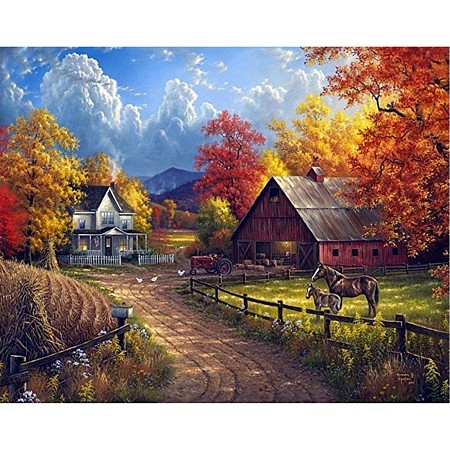 Honeyhandy DIY Diamond Painting Kits For Kids, with Diamond Painting Cloth, Resin Rhinestones, Diamond Sticky Pen, Tray Plate and Glue Clay, Forest Farm, Mixed Color, 30x25cm