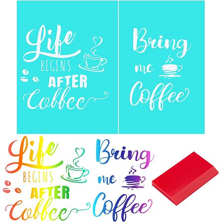 GORGECRAFT Coffee Silk Screen Stencils Kit Include Self Adhesive Silkscreen Stencils and Reusable Screen Printing Squeegees Printing Tools for Applying Chalk Paste or Ink