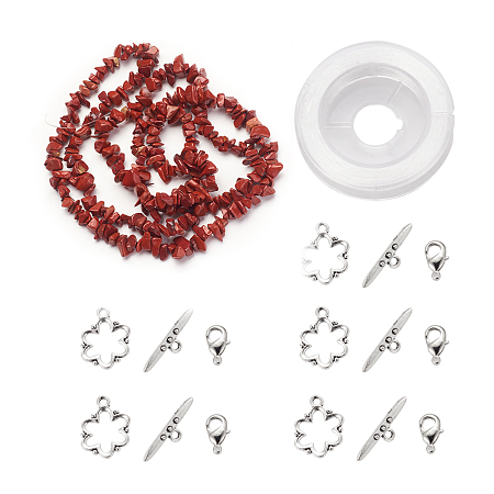 ARRICRAFT DIY Bracelets Necklaces Jewelry Sets, Natural Red Jasper Chips Beads Strands, Toggle Clasps, Lobster Claw Clasps and Elastic Wire, 12.6x10.6x2.1cm