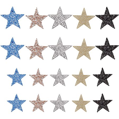 NBEADS 20 Pcs 5 Colors Rhinestone Star Stickers, 2 Sizes Crystal Glitter Rhinestone Stickers Iron on Stickers Sew On Patches Bling Star Patches Costume Accessories for Jeans Dress Home Decoration