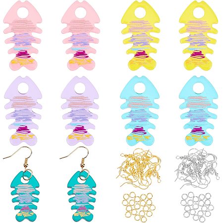 OLYCRAFT 100Pcs Fishbone Dangle Earrings Acrylic Earrings Jewelry Making Kit Fishbone Acrylic Pendants Fish Shape Charms with Hooks and Jump Rings for Jewellery Making Accessories - 5 Colors